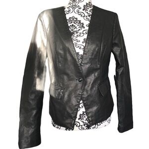 BLACK RIVET Faux-Leather Blazer Jacket